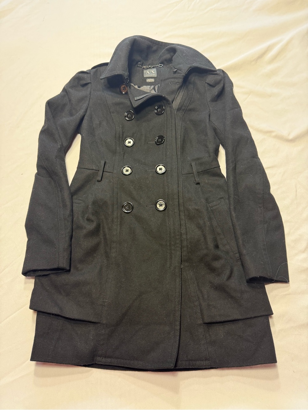 Armani Exchange Black Double-Breasted Pea Coat